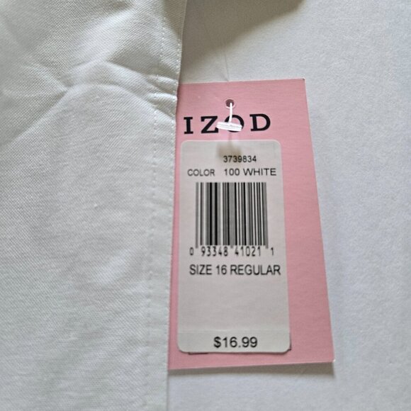 Izod Girls Oxford Button Collar White Uniform Pocket Short Sleeve Shirt Sz 16 - Picture 8 of 8